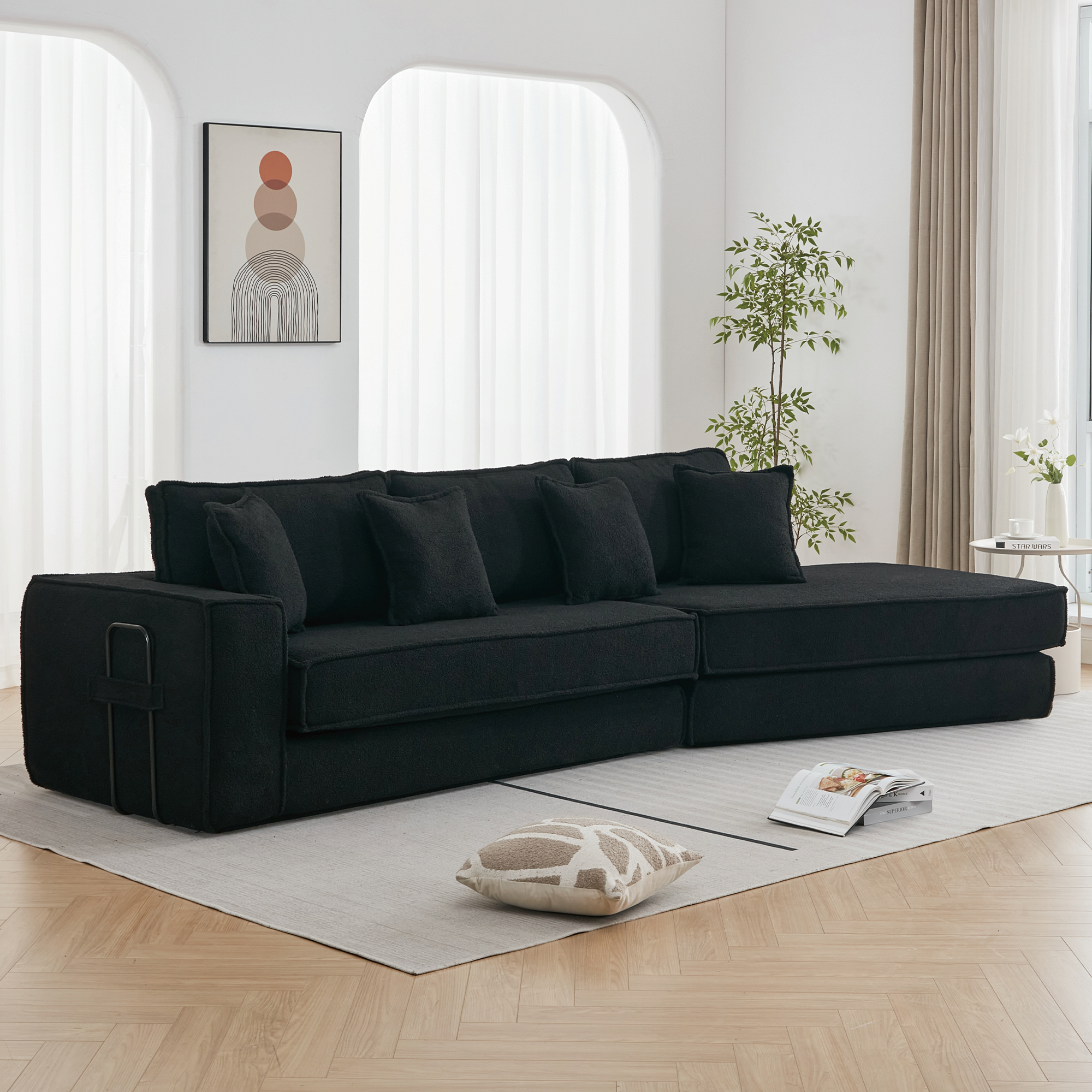 [NEW ARRIVED] [VIDEO PROVIDED]  Folding Convertible Out Sleeper Sofa Bed,2-in-1,  Combination Convertible Sofa,3 seat, Upholstered,Fold Out Floor Gaming Sofa Bed , Lamb Velvet Fabric,Living Room,Black