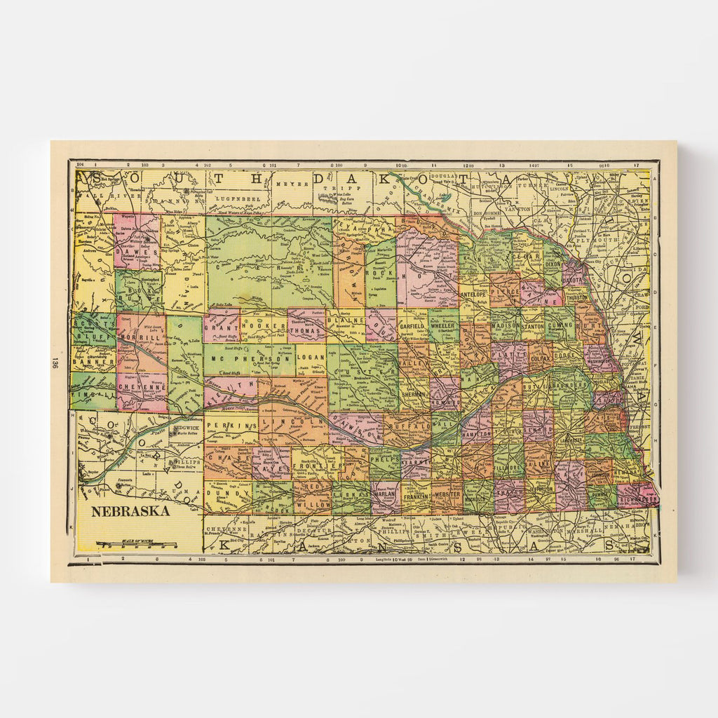 Vintage Map of Nebraska 1909