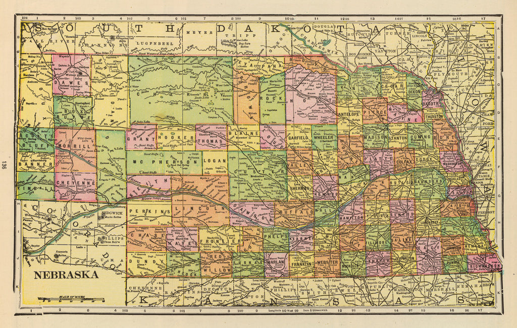 Vintage Map of Nebraska 1909