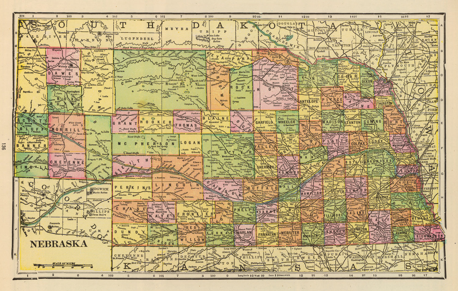 Vintage Map of Nebraska 1909
