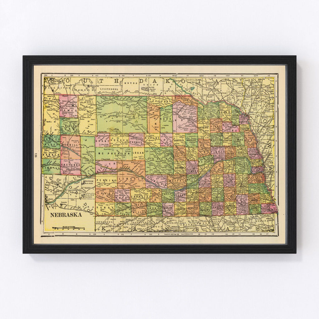 Vintage Map of Nebraska 1909