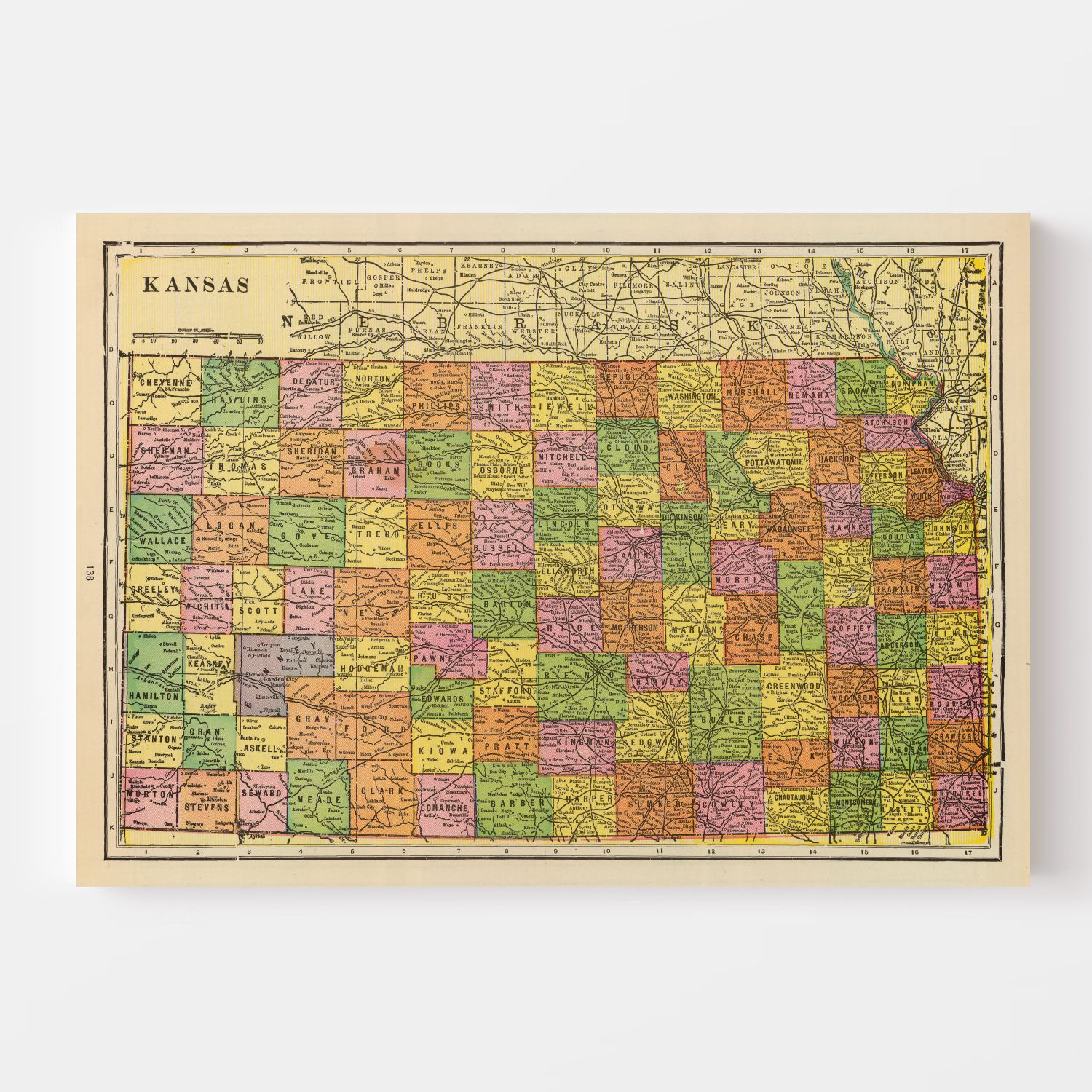 Vintage Map of Kansas 1909