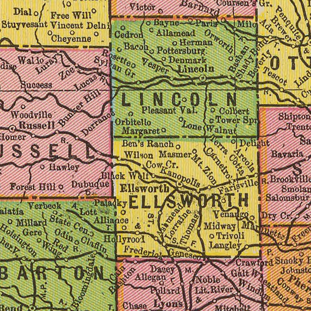 Vintage Map of Kansas 1909