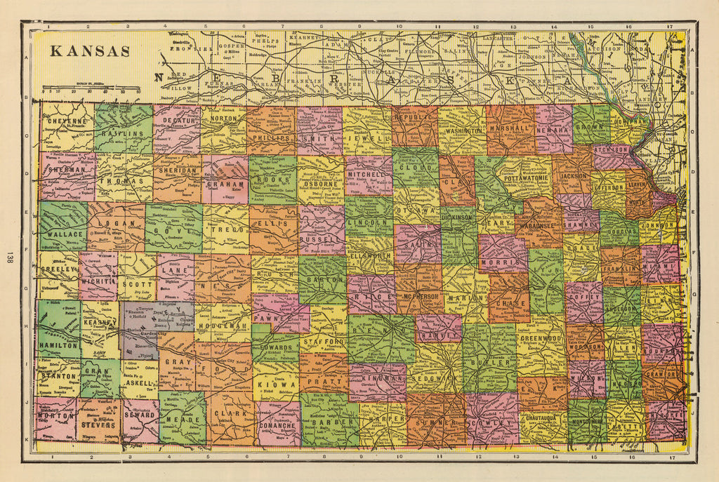 Vintage Map of Kansas 1909