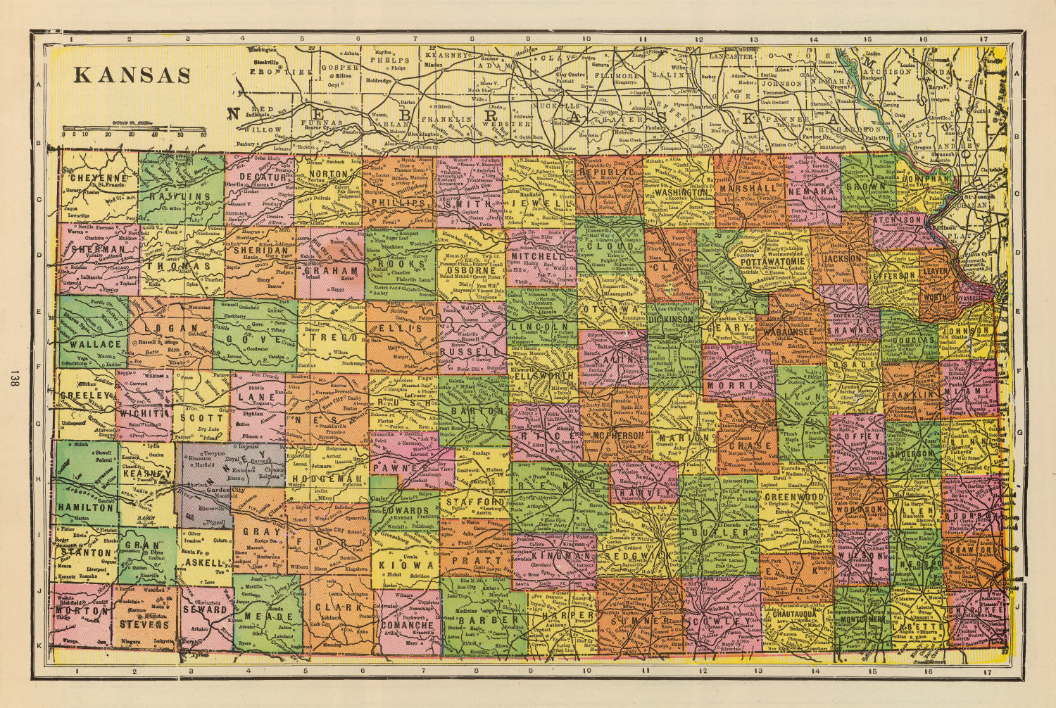 Vintage Map of Kansas 1909