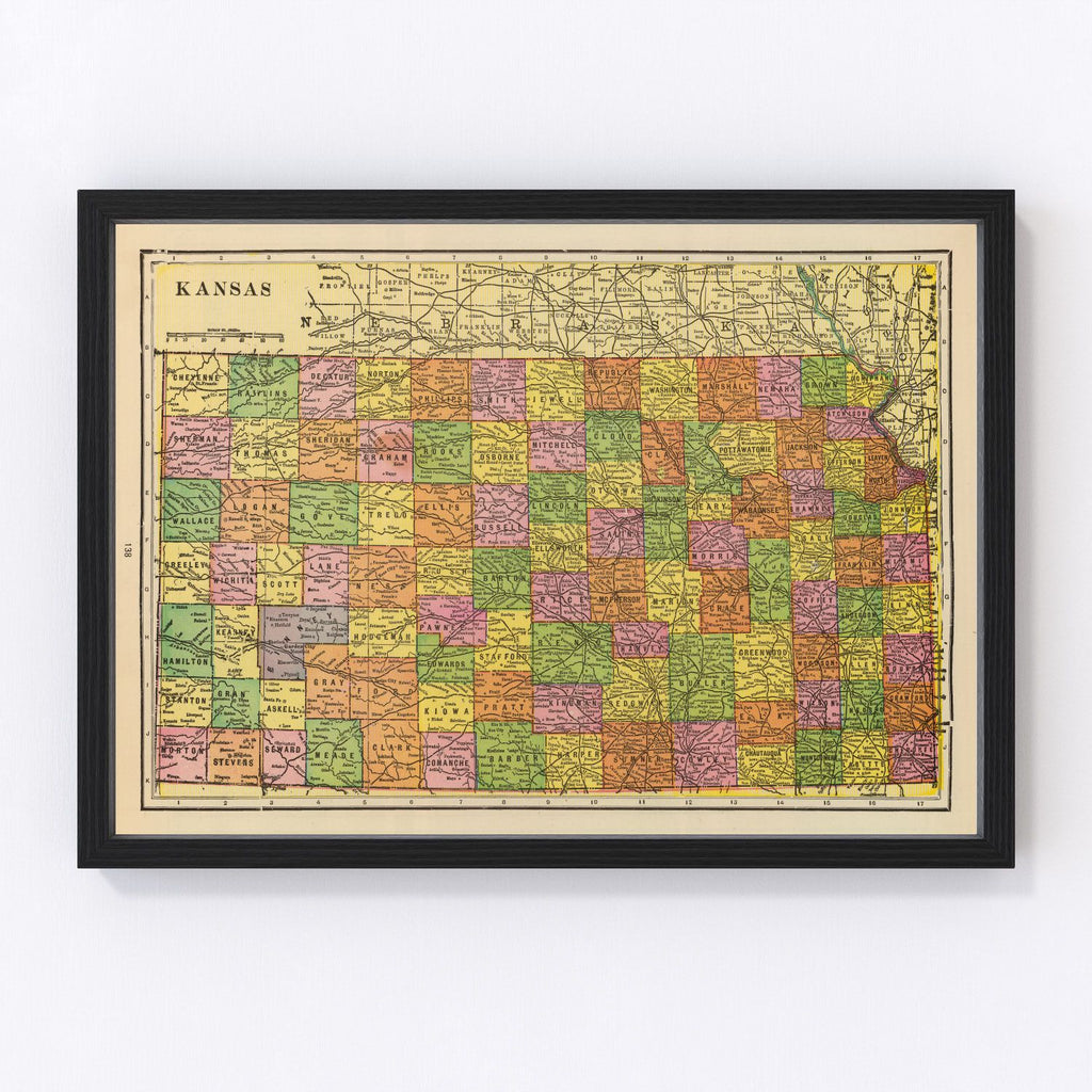 Vintage Map of Kansas 1909