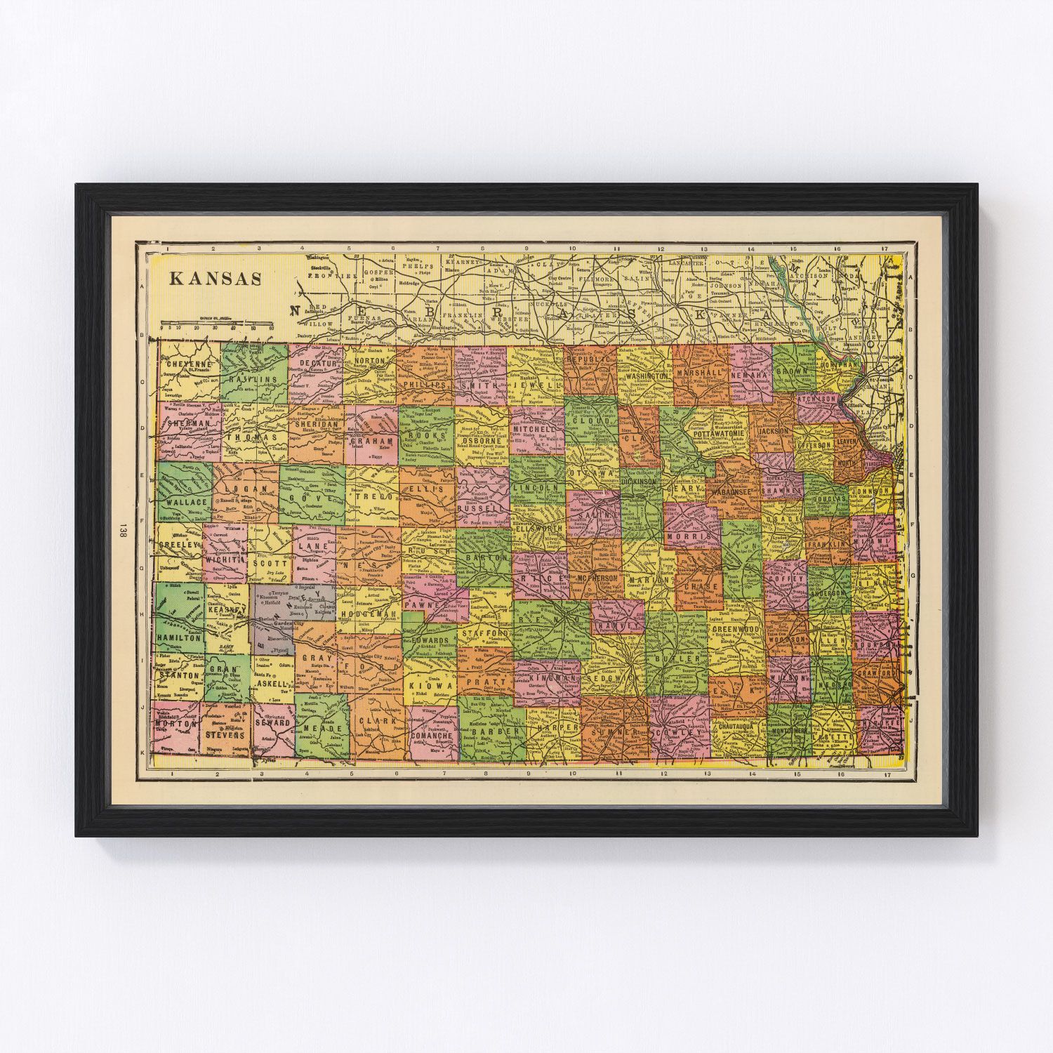 Vintage Map of Kansas 1909