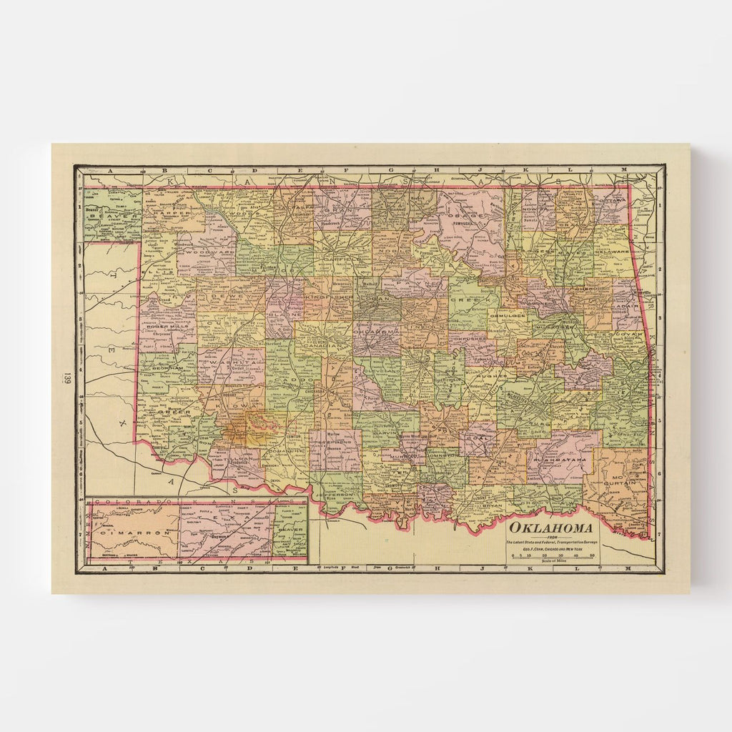 Vintage Map of Oklahoma 1909