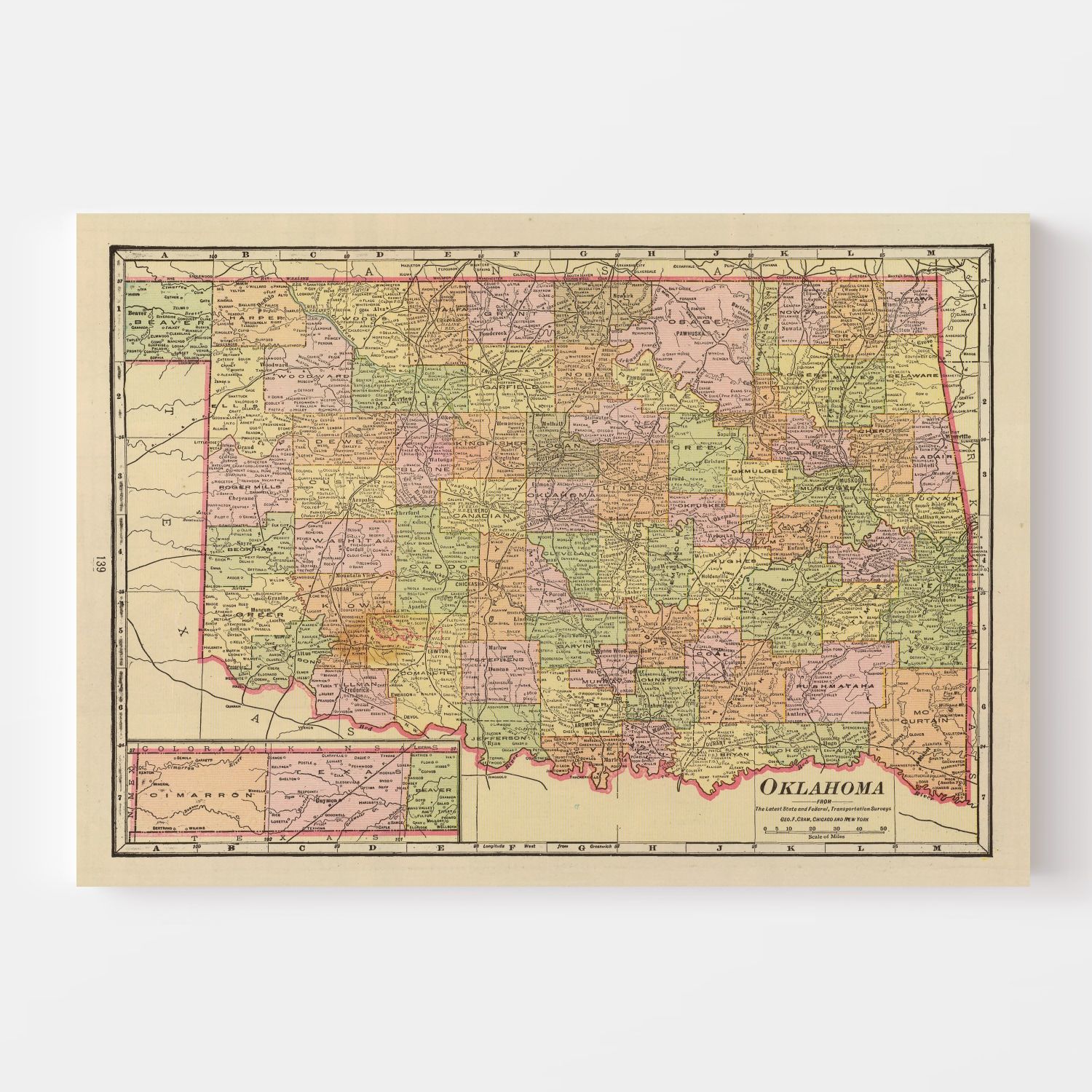 Vintage Map of Oklahoma 1909
