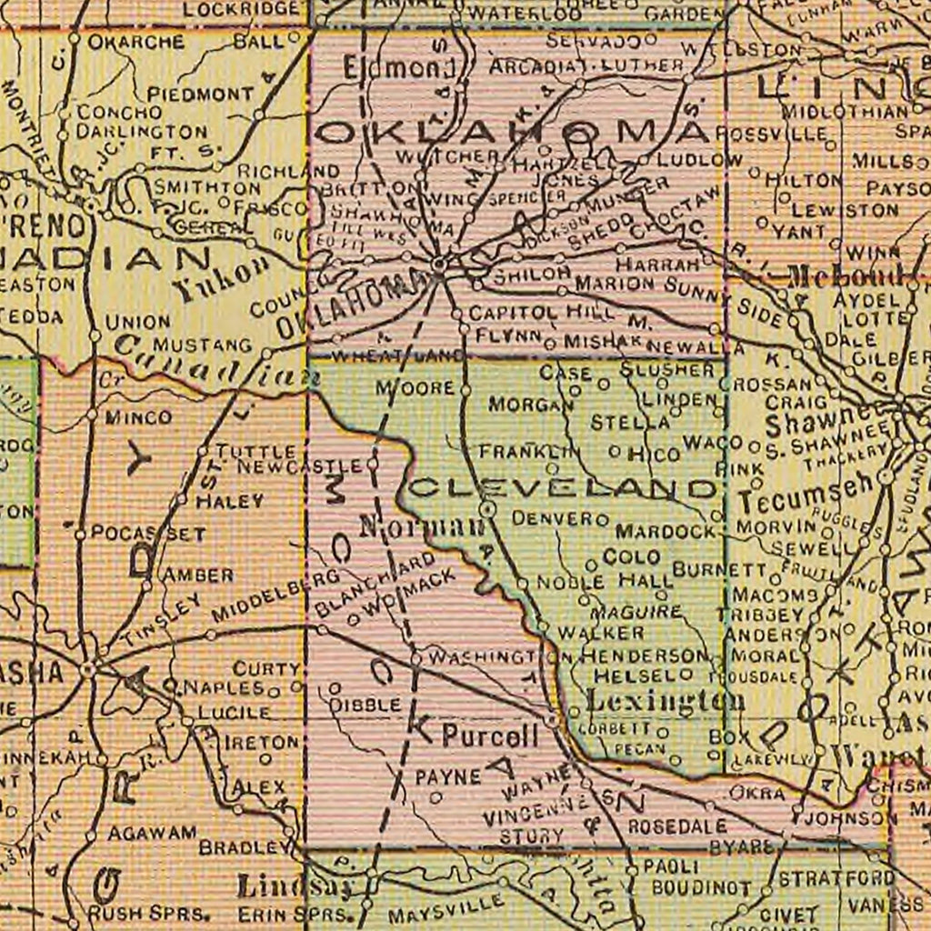 Vintage Map of Oklahoma 1909
