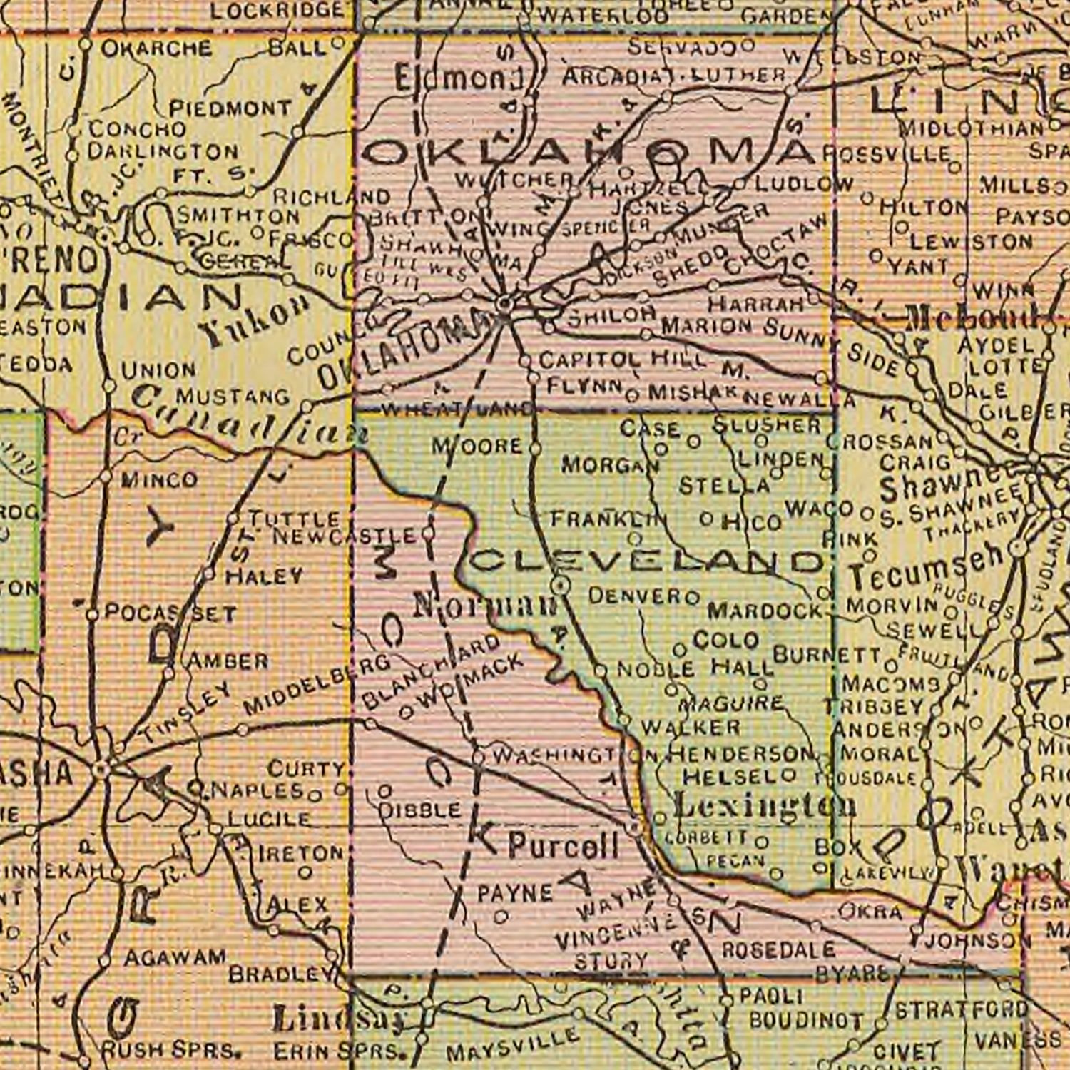 Vintage Map of Oklahoma 1909