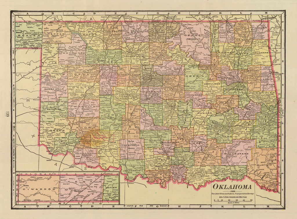 Vintage Map of Oklahoma 1909