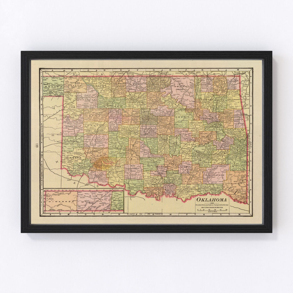 Vintage Map of Oklahoma 1909