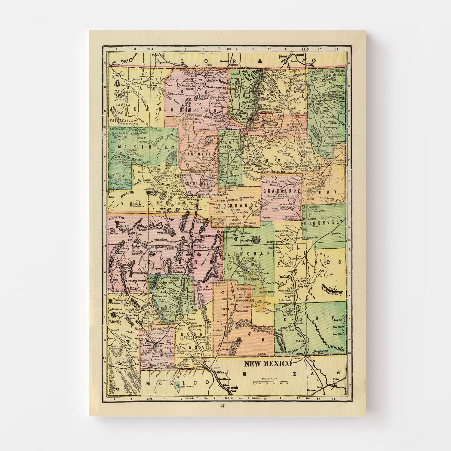 Vintage Map of New Mexico 1909