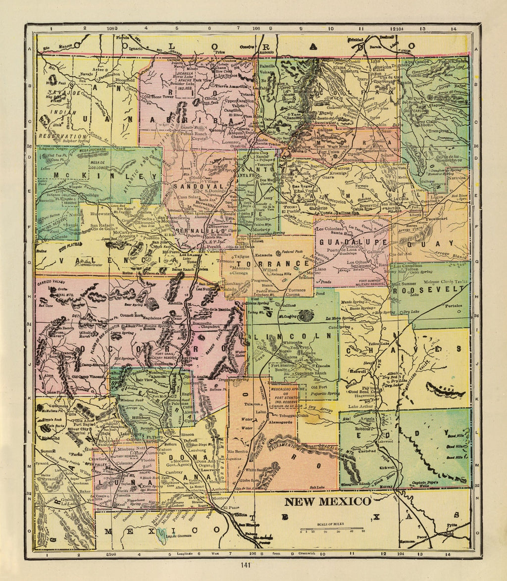 Vintage Map of New Mexico 1909