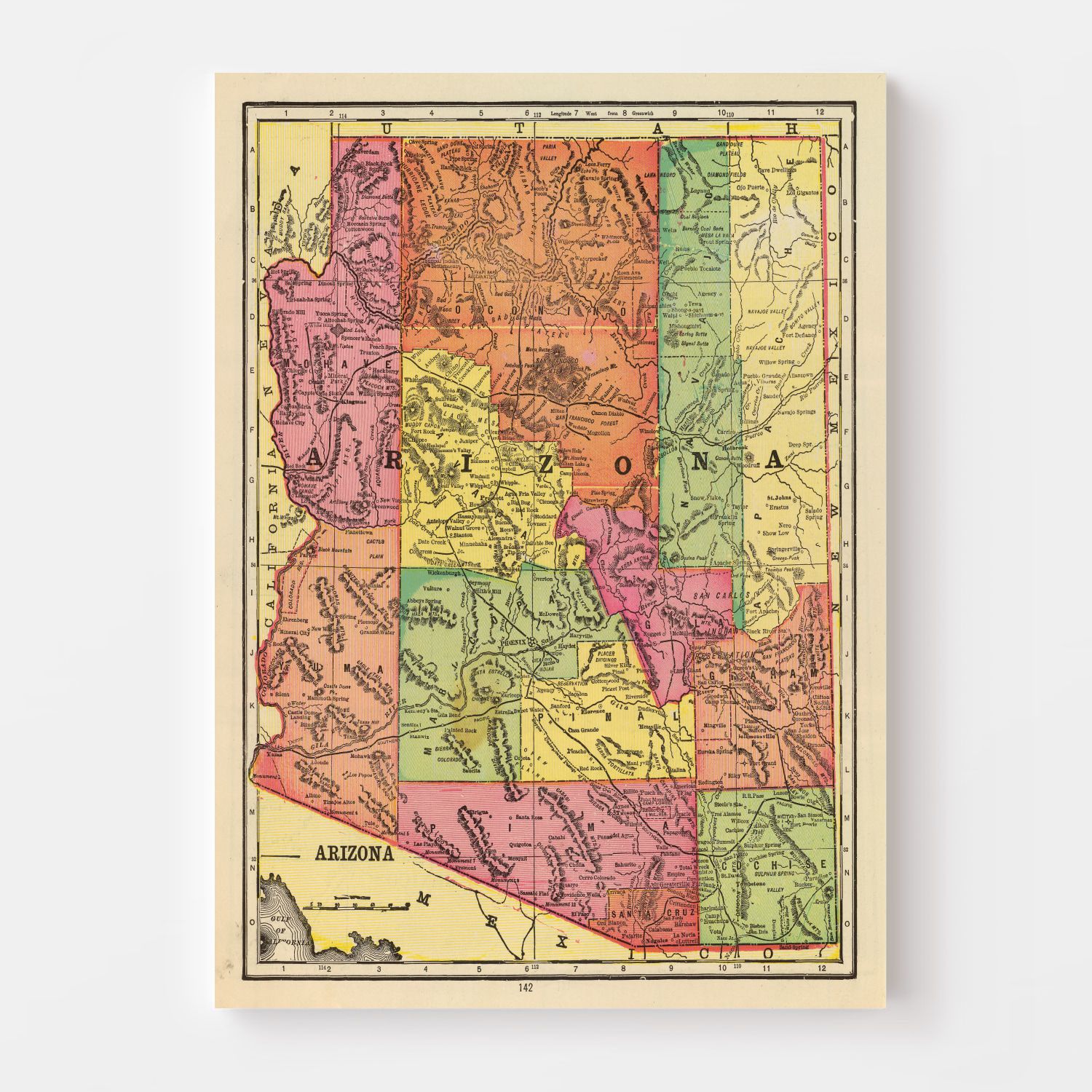 Vintage Map of Arizona 1909