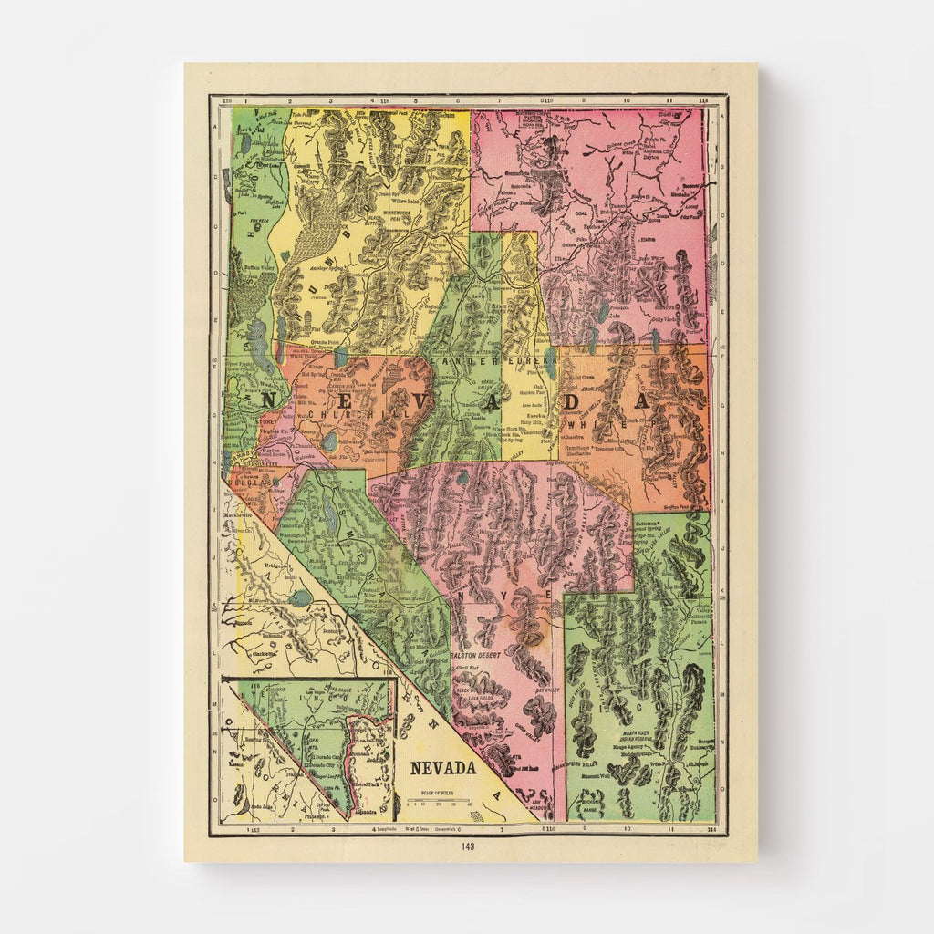 Vintage Map of Nevada 1909