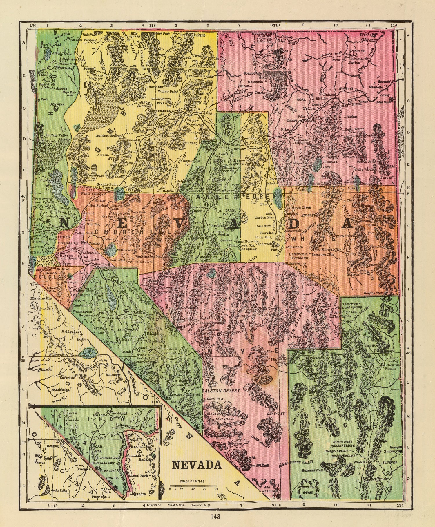 Vintage Map of Nevada 1909