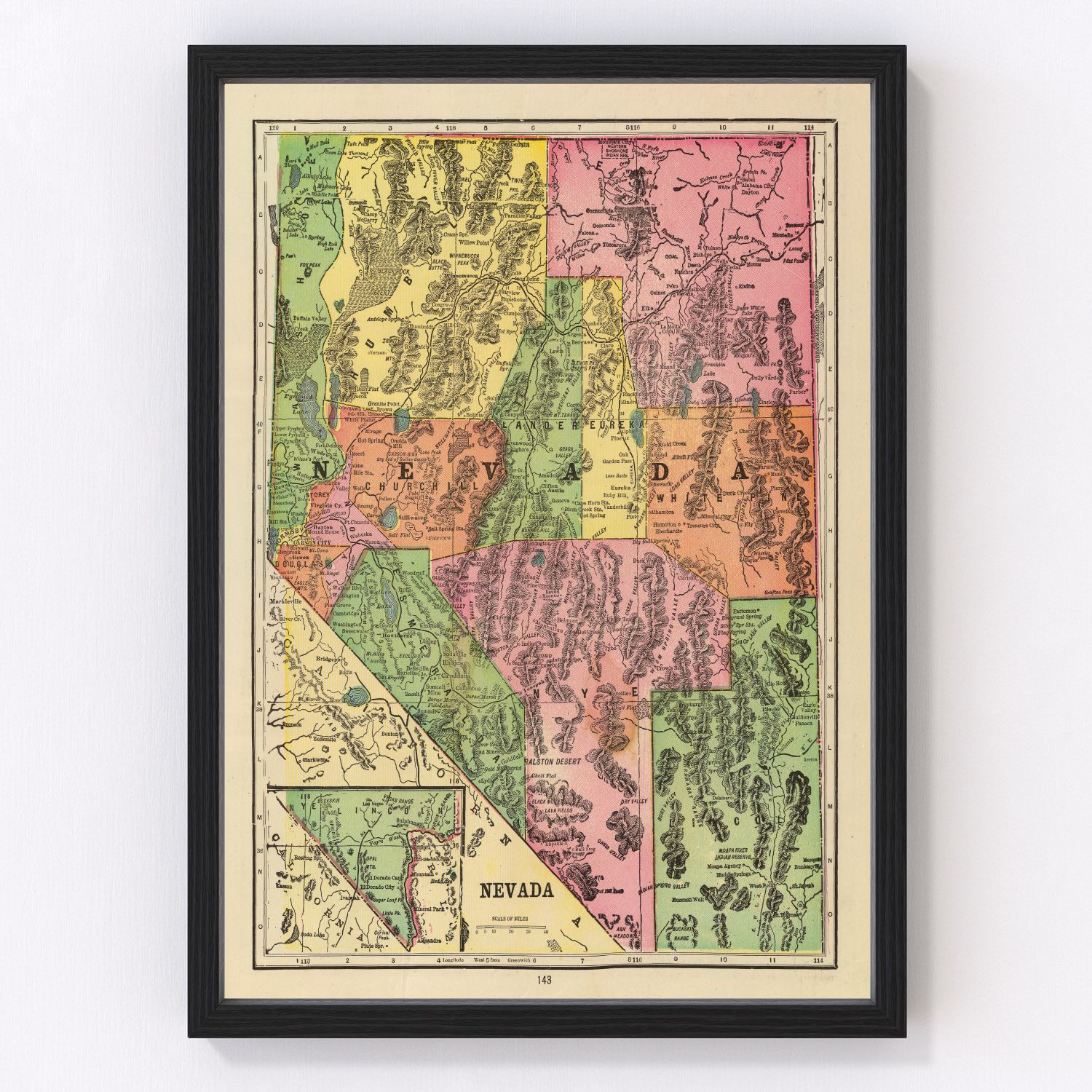 Vintage Map of Nevada 1909