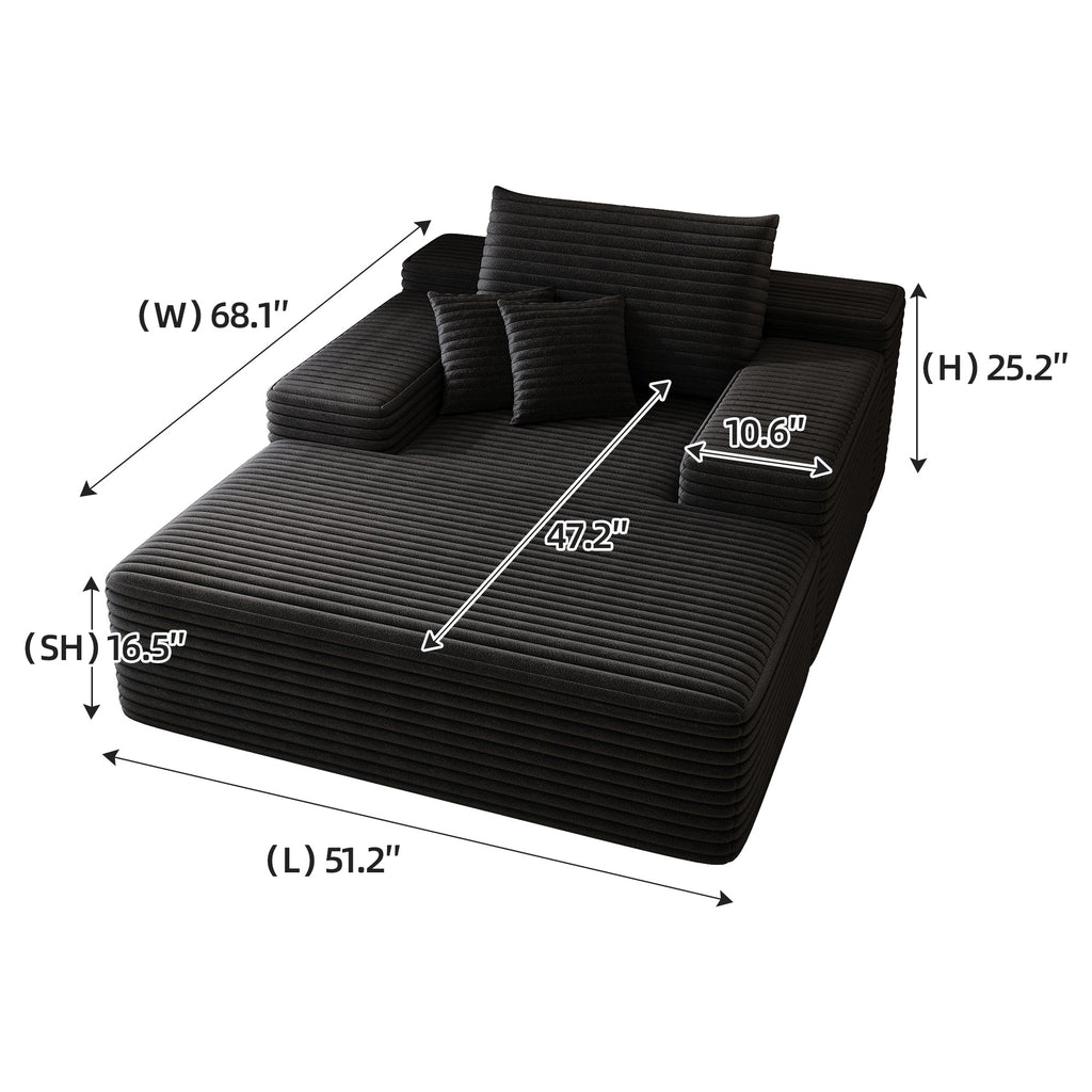 Modern Sofa bed  lounger for moviebonus room,No Assembly Required,Black(Plush Corduroy Fabric)