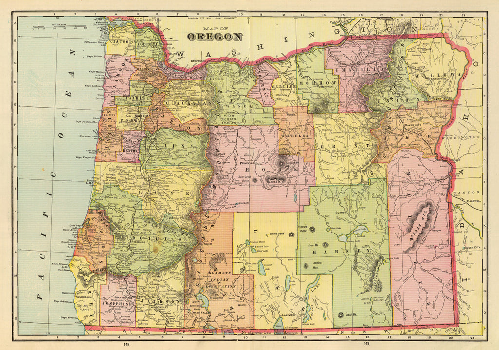 Vintage Map of Oregon 1909