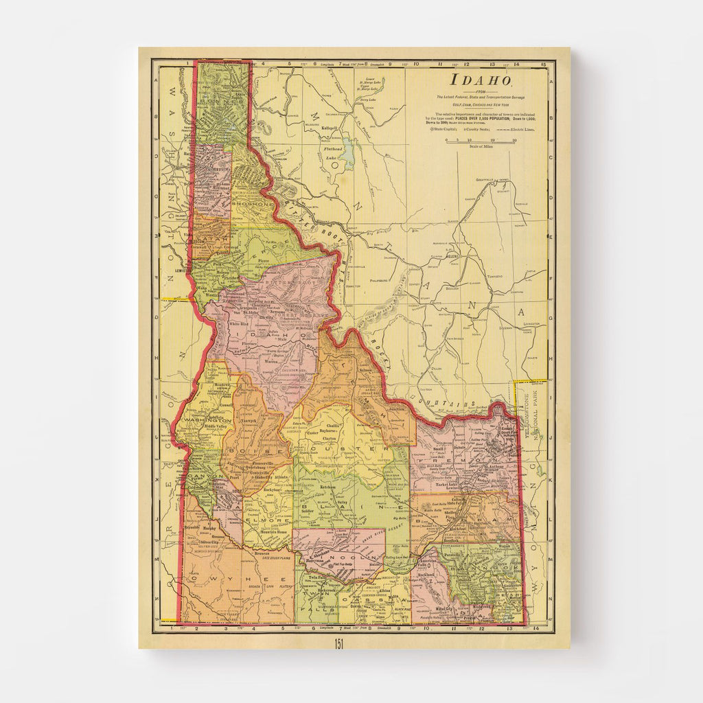 Vintage Map of Idaho 1909