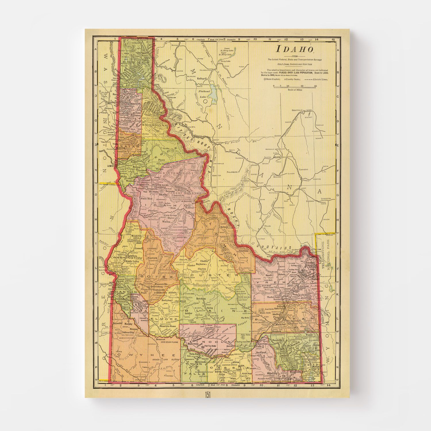 Vintage Map of Idaho 1909