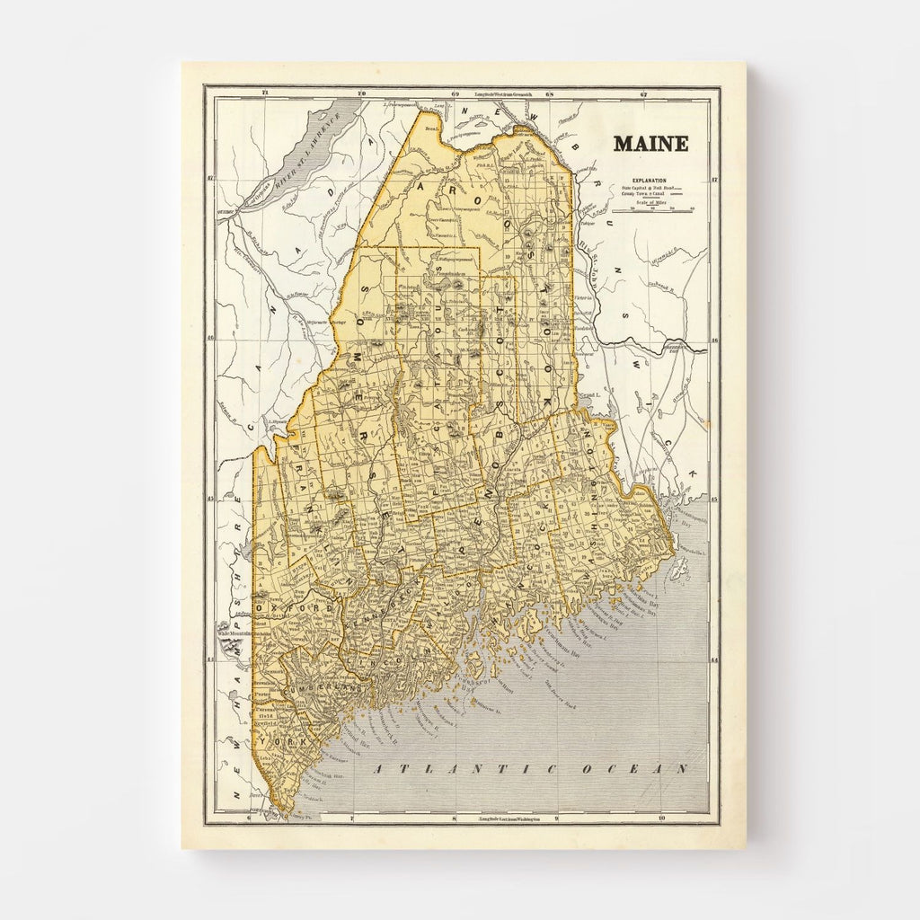 Vintage Map of Maine 1842