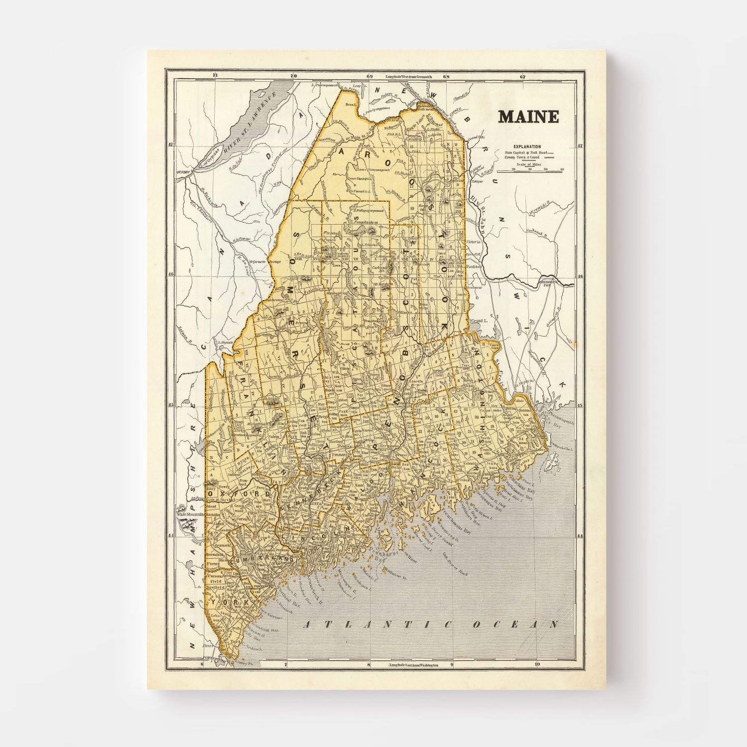 Vintage Map of Maine 1842