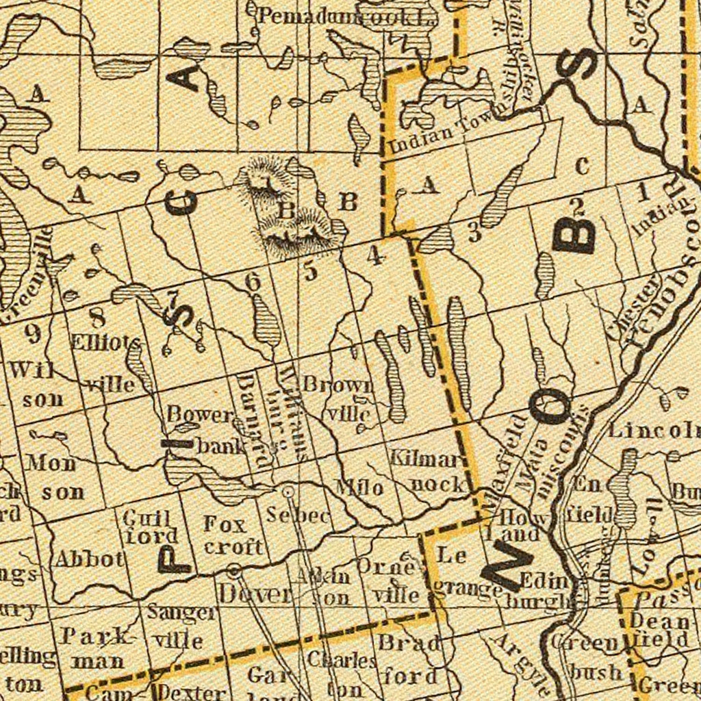 Vintage Map of Maine 1842