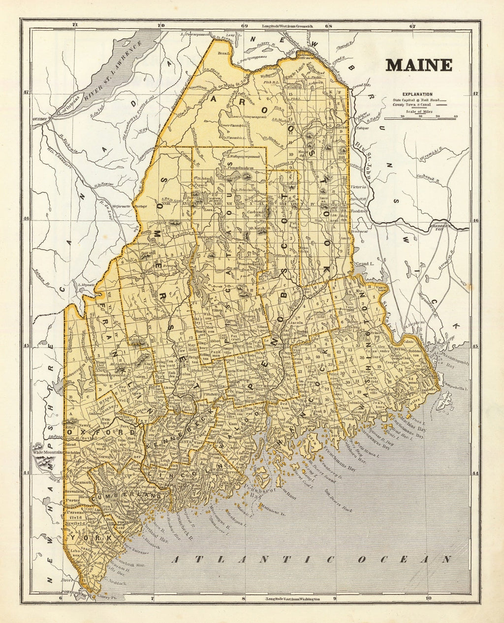 Vintage Map of Maine 1842