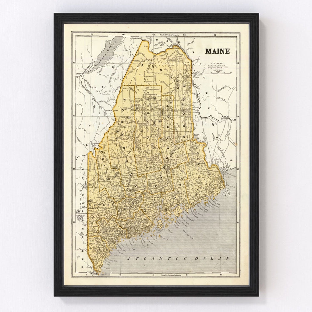 Vintage Map of Maine 1842