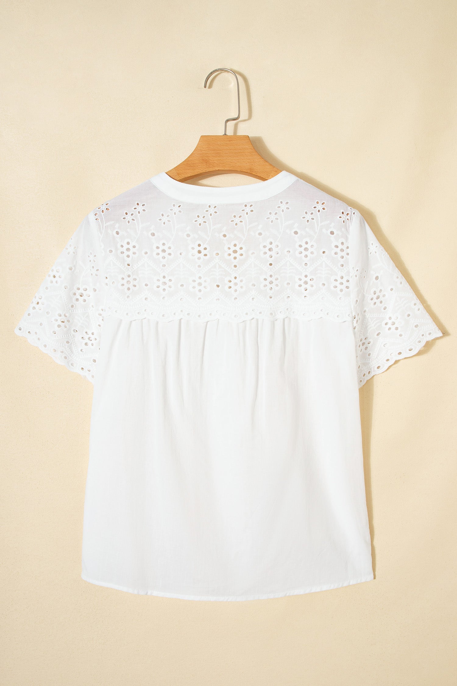 Flower Eyelet Embroidered Patchwork Sheer Shirt