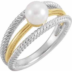 14K White/Yellow Gold Cultured White Freshwater Pearl Negative Space Ring