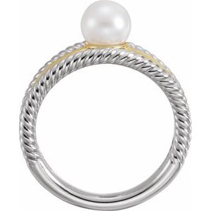 14K White/Yellow Gold Cultured White Freshwater Pearl Negative Space Ring
