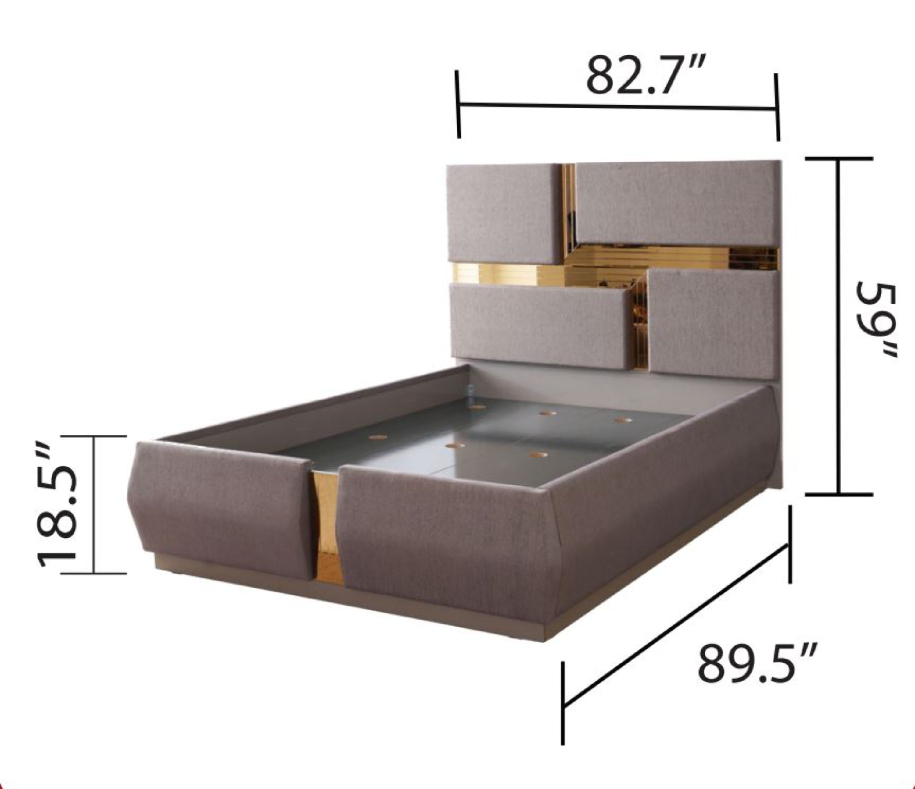 Lorenzo King 4 Pc Bedroom Set made with wood and Gold Accents  in Gray(NJ Warehouse Inventory)