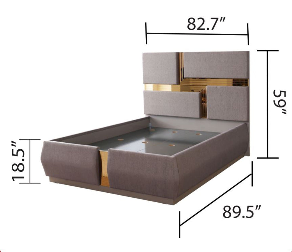 Lorenzo King 5 Pc Tufted Upholstery Bedroom set made with Wood and gold Accents  in Gray(NJ Warehouse Inventory)