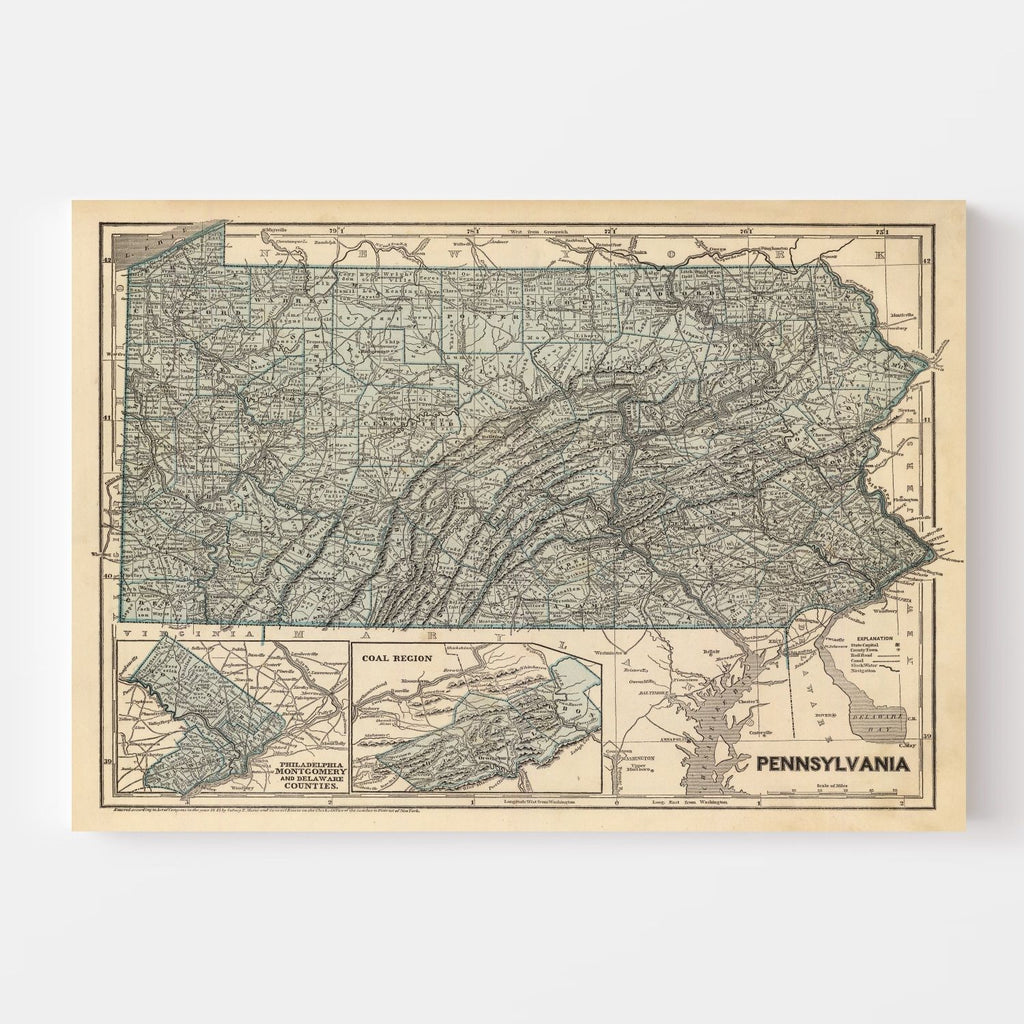 Vintage Map of Pennsylvania 1842