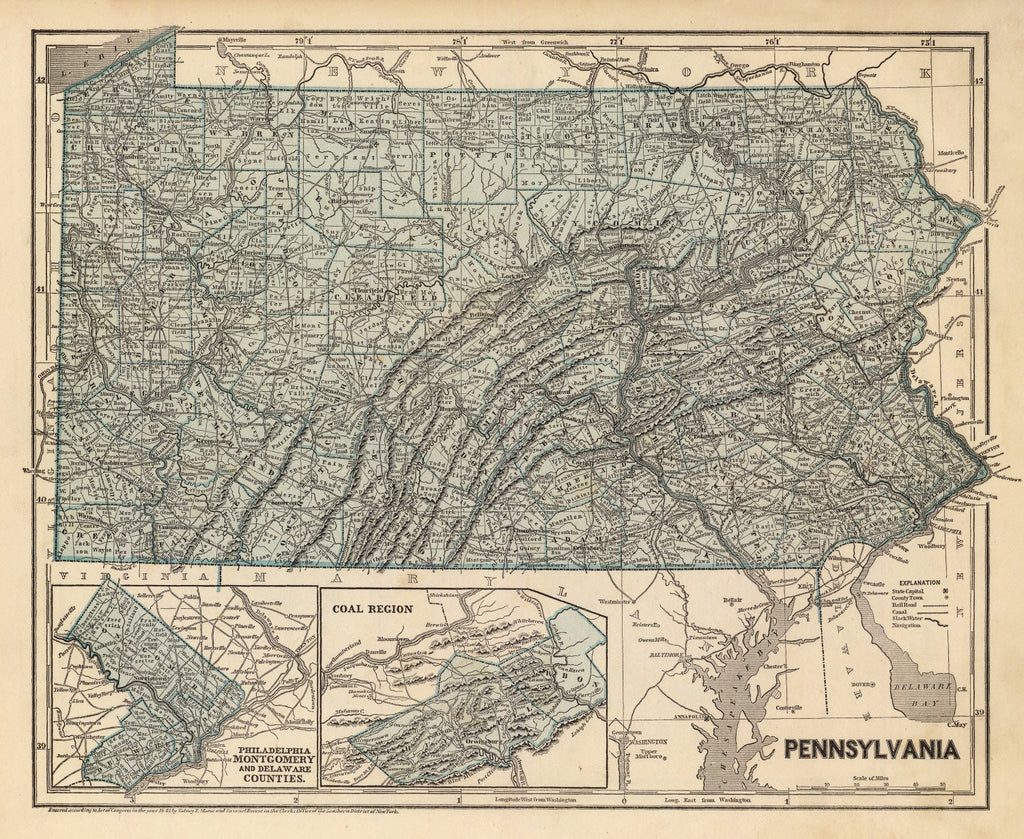 Vintage Map of Pennsylvania 1842
