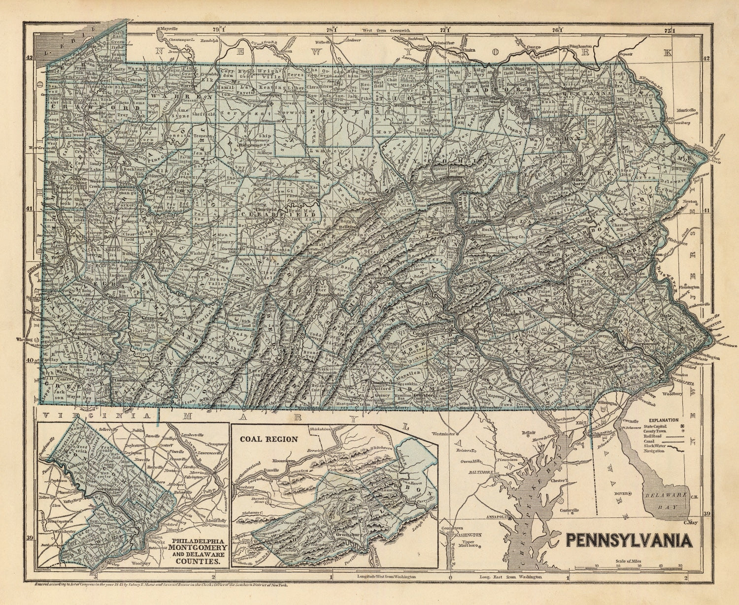 Vintage Map of Pennsylvania 1842