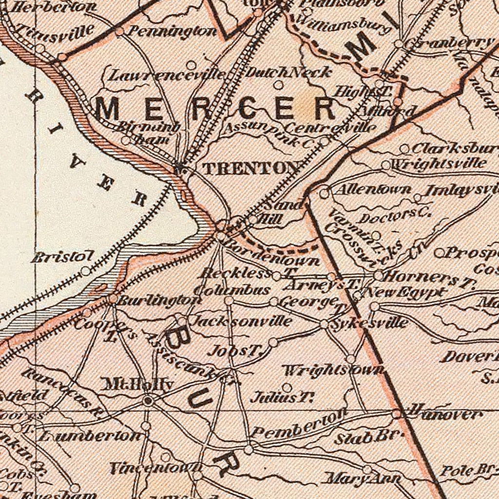 Vintage Map of New Jersey 1842