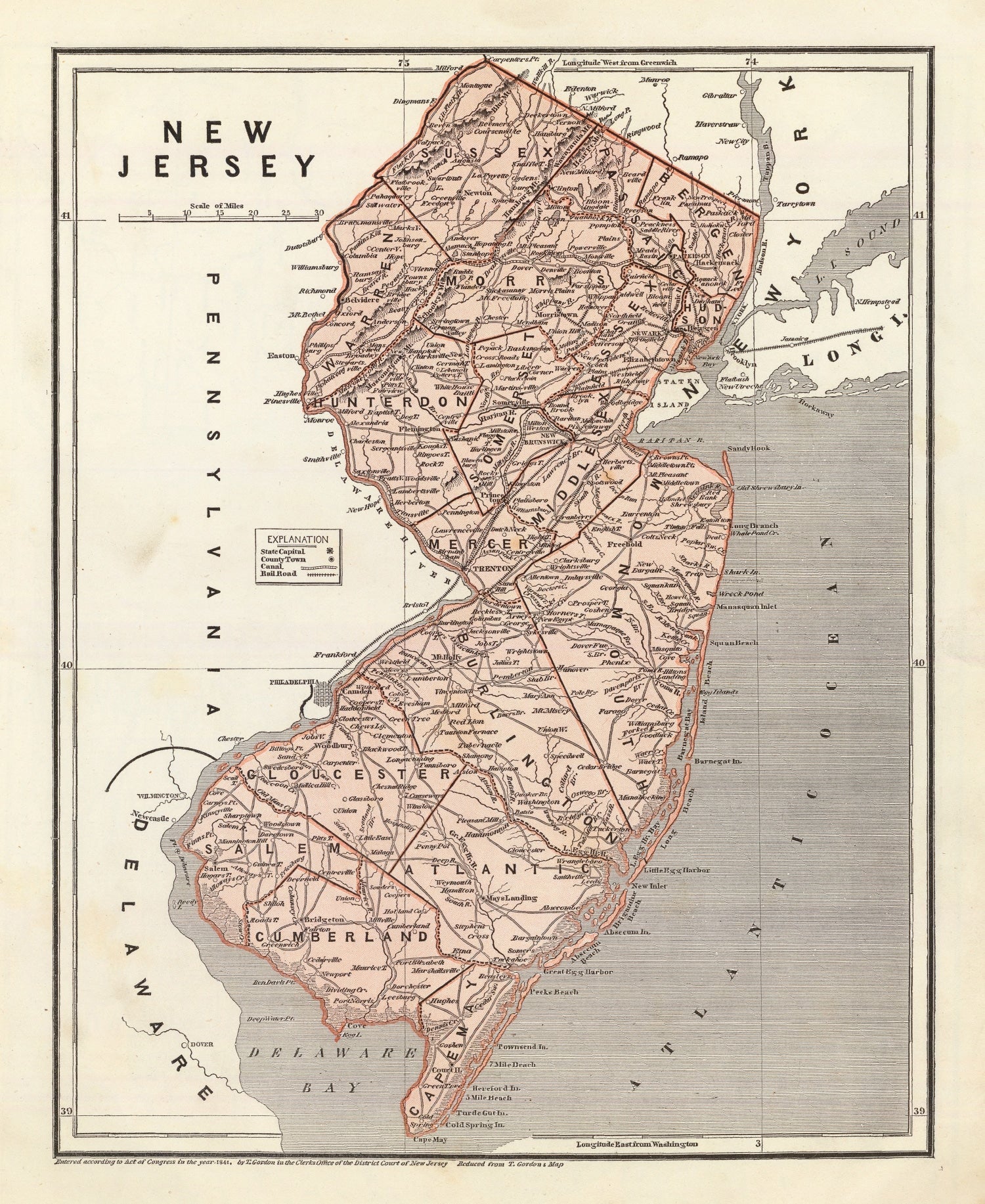 Vintage Map of New Jersey 1842