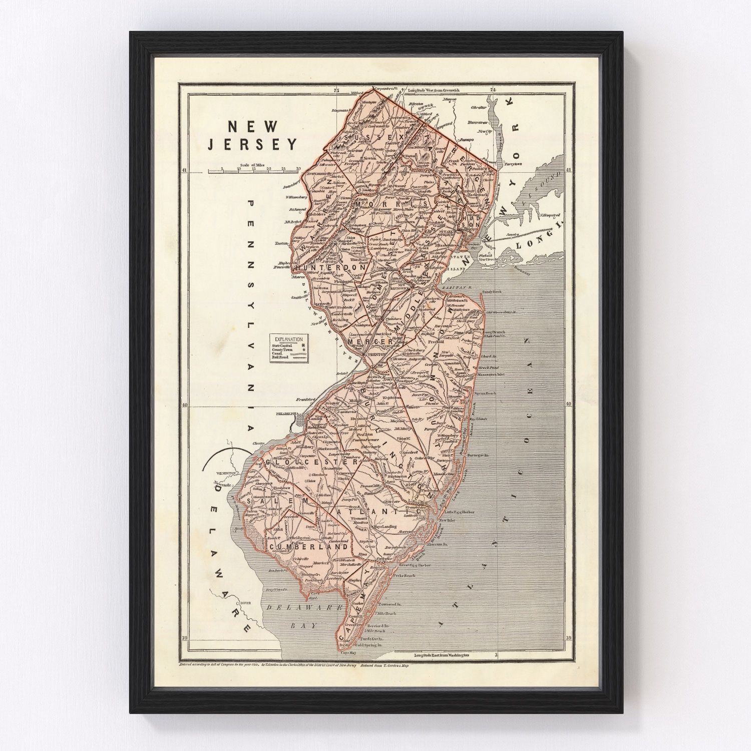 Vintage Map of New Jersey 1842