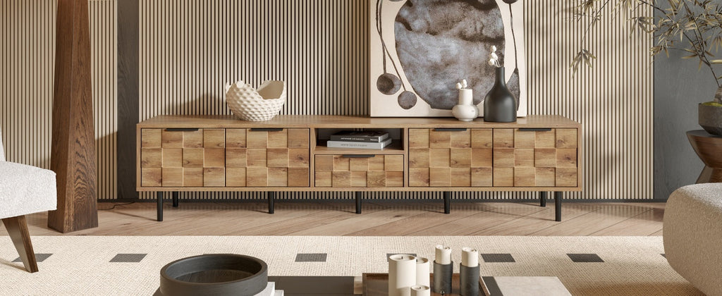 78' TV Stand for 85 75 65 Inch TV, TV Consoles for Living Room, Entertainment Center Wood TV Media with Storage