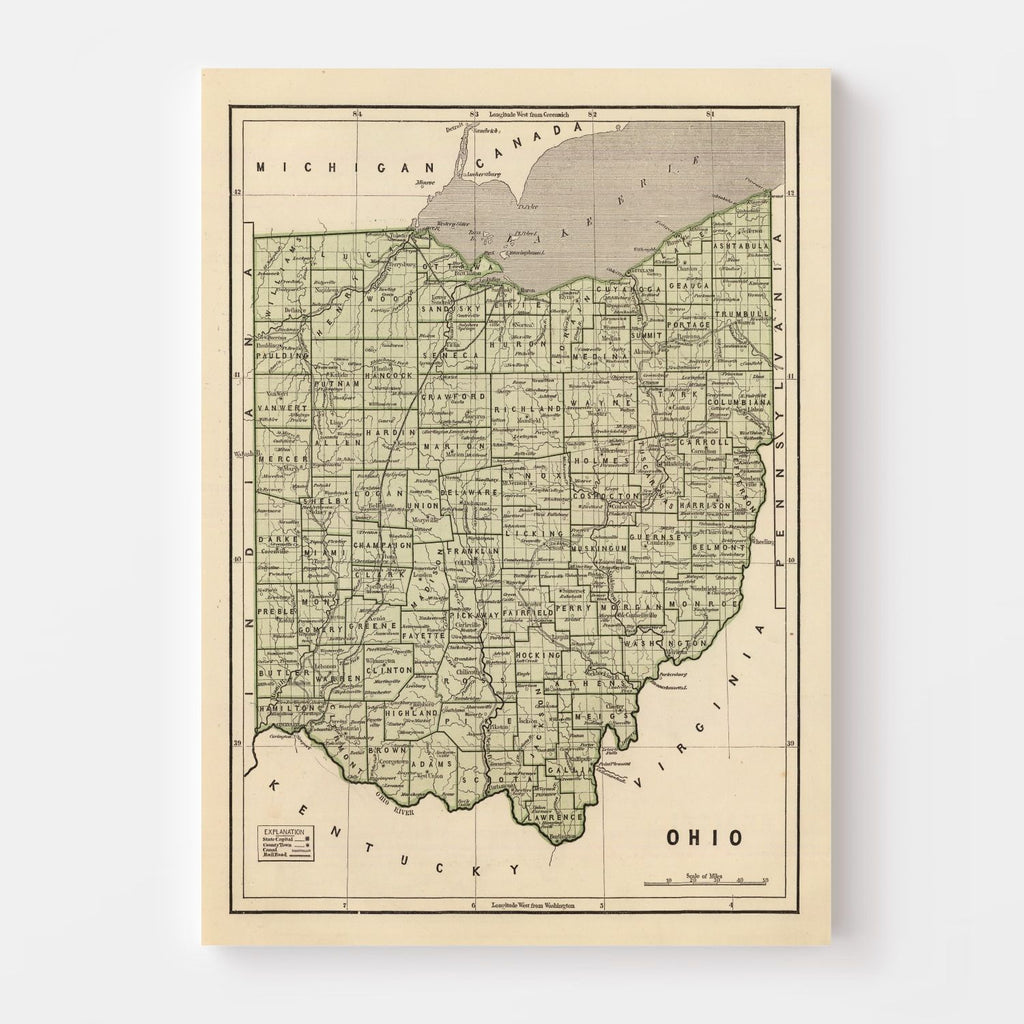 Vintage Map of Ohio 1842