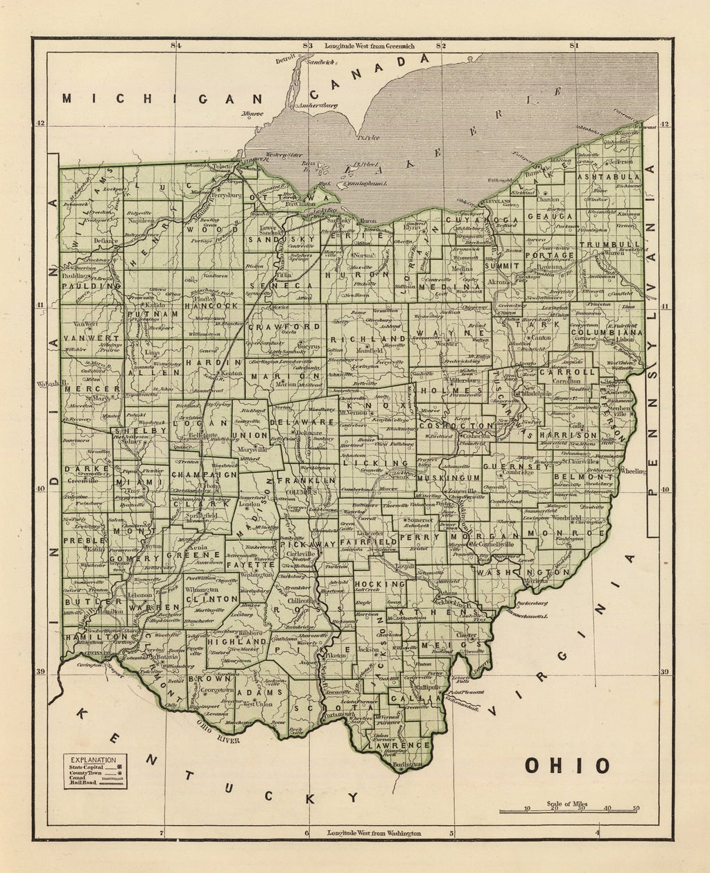 Vintage Map of Ohio 1842