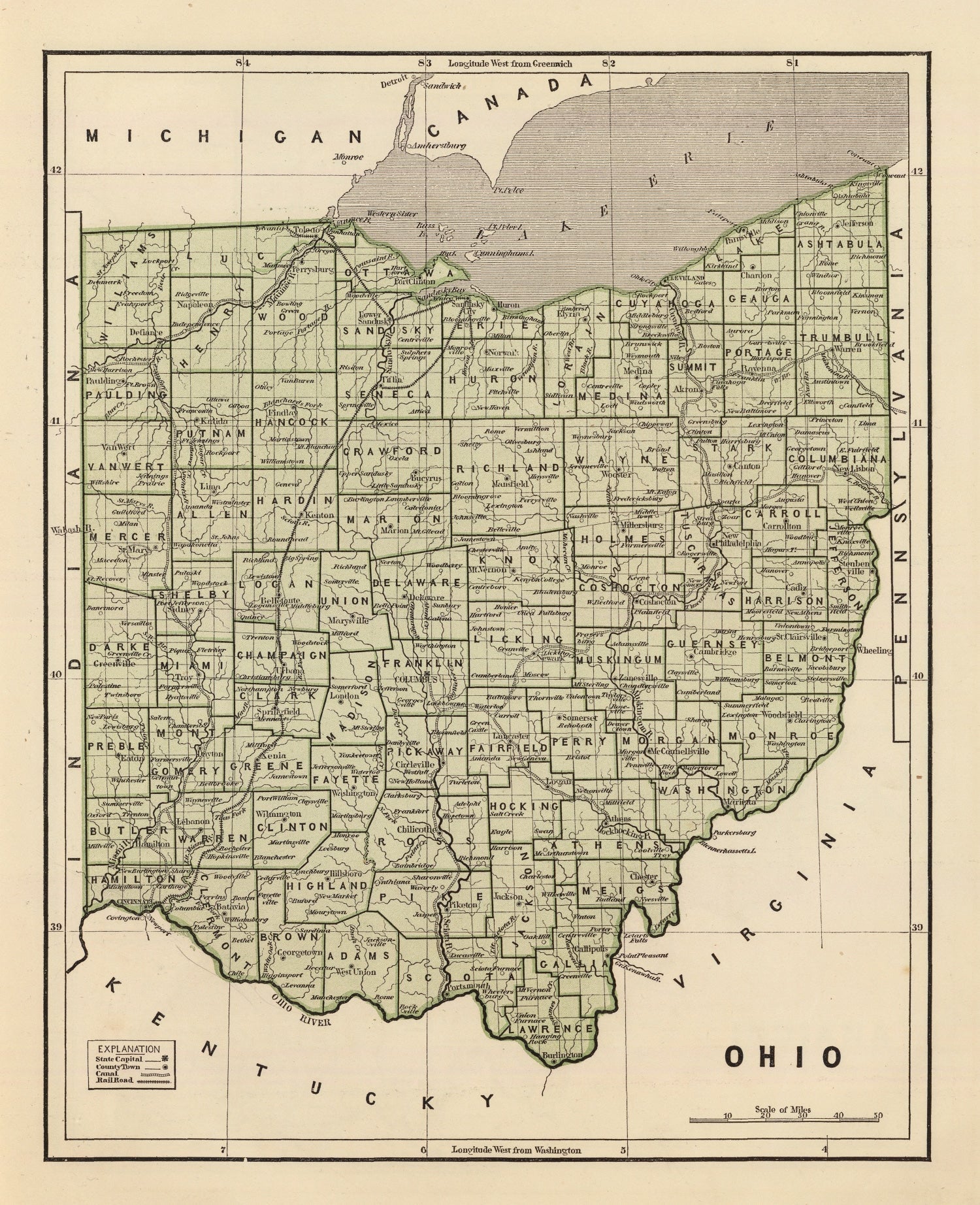 Vintage Map of Ohio 1842