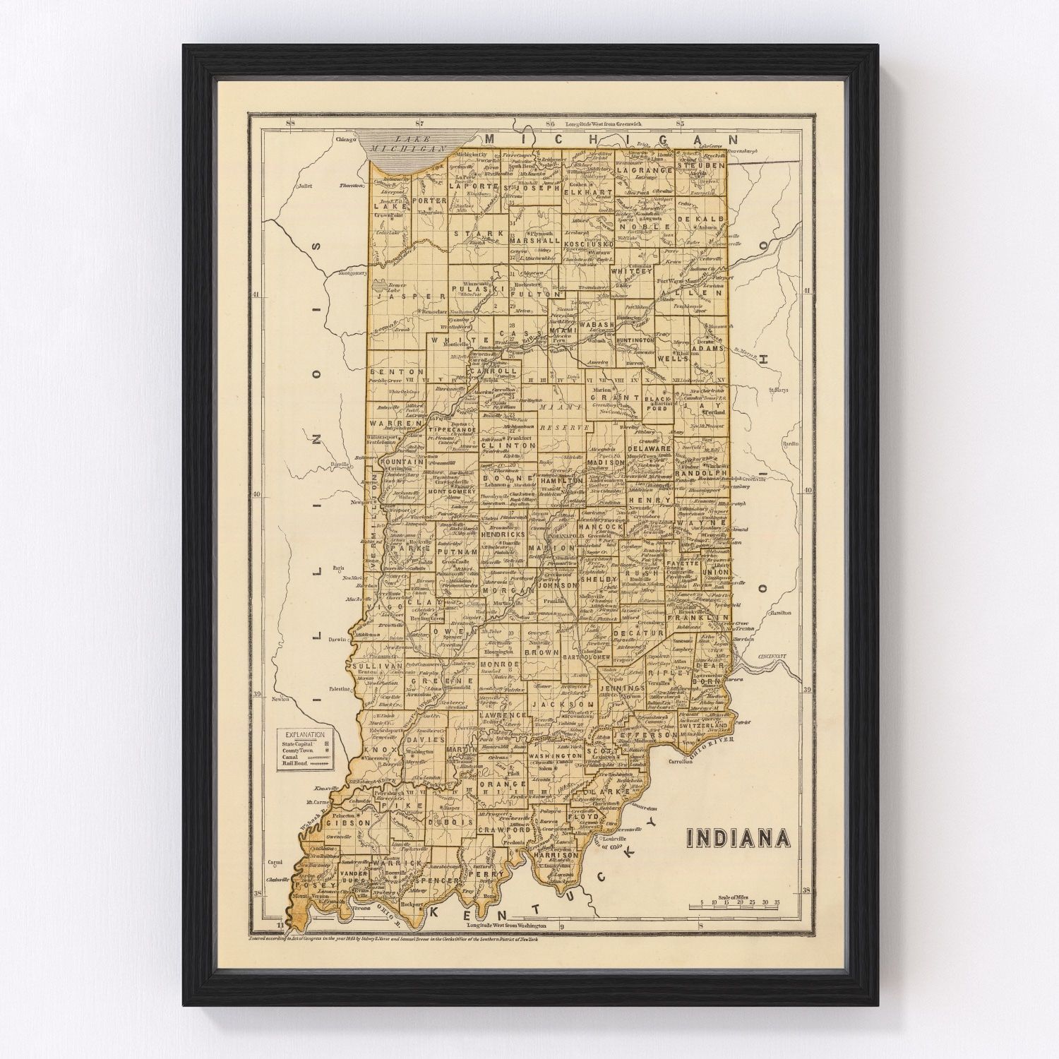 Vintage Map of Indiana 1842