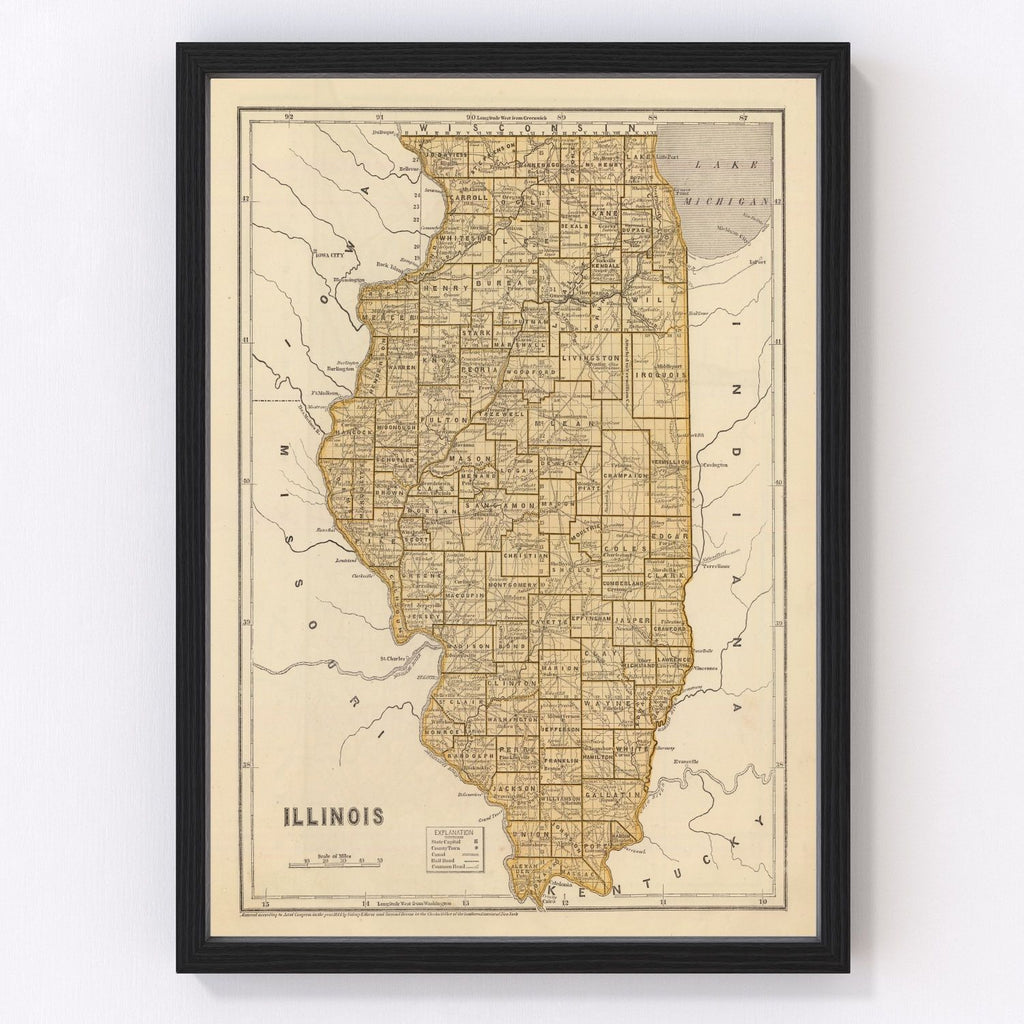 Vintage Map of Illinois 1842