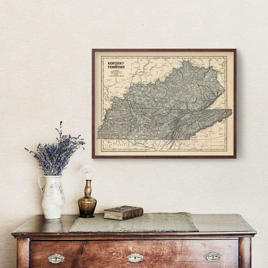 Vintage Map of Kentucky & Tennessee 1842